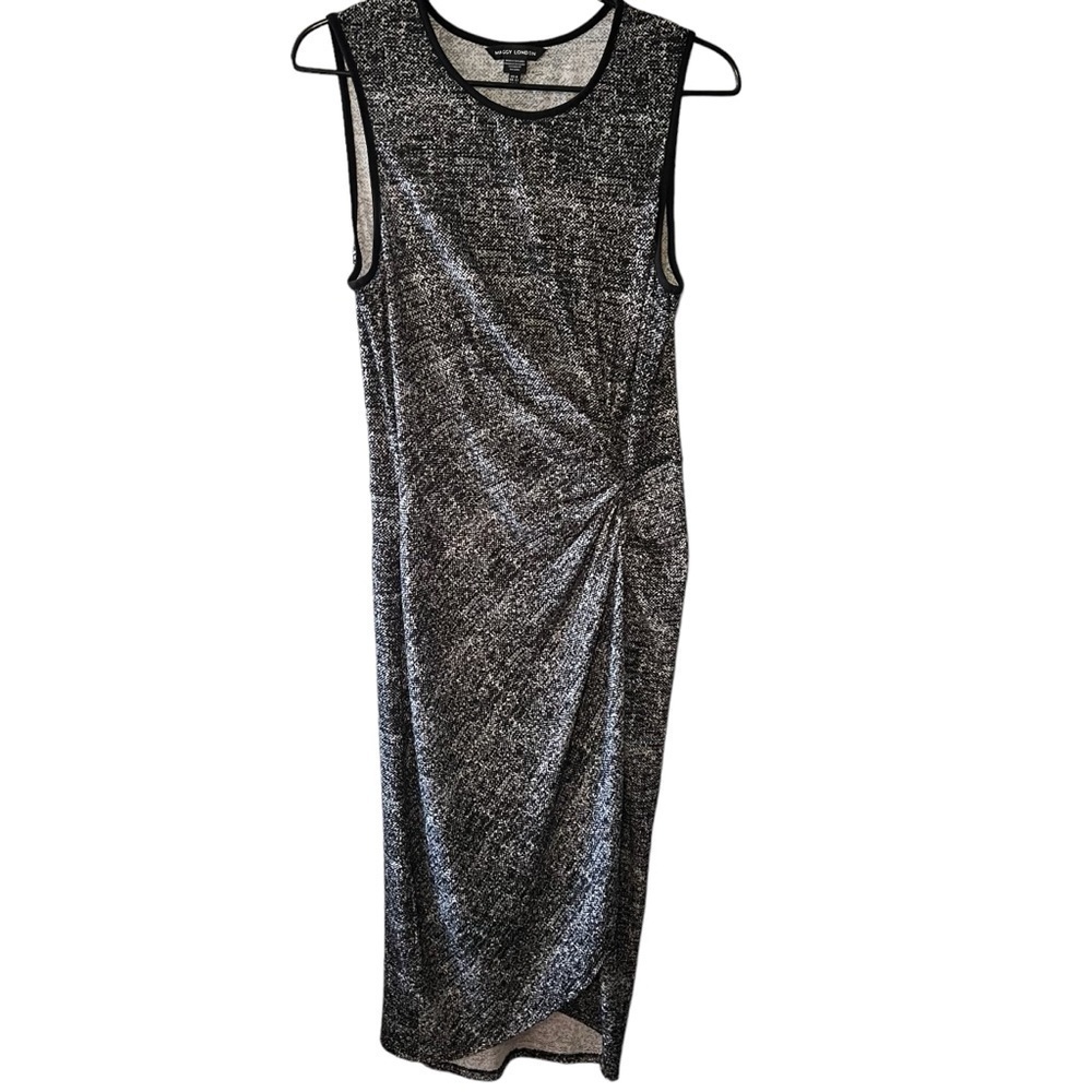 Maggie London Sleeveless Black Faux Wrap Twist Midi Dress size US 8